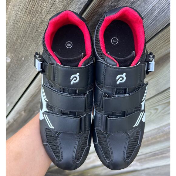 Peloton PL-SH-02 Cycling Shoes w/ Cleats Black Red Size 39 EU (Women's 8 US) EUC - Picture 3 of 10
